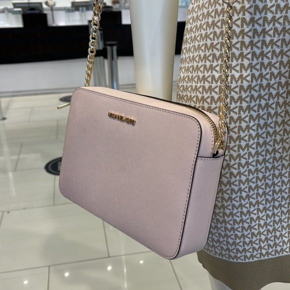 Michael Kors Jet Set Item Large East West Zip Crossbody Leather Powder Blush - Picture 13 of 16